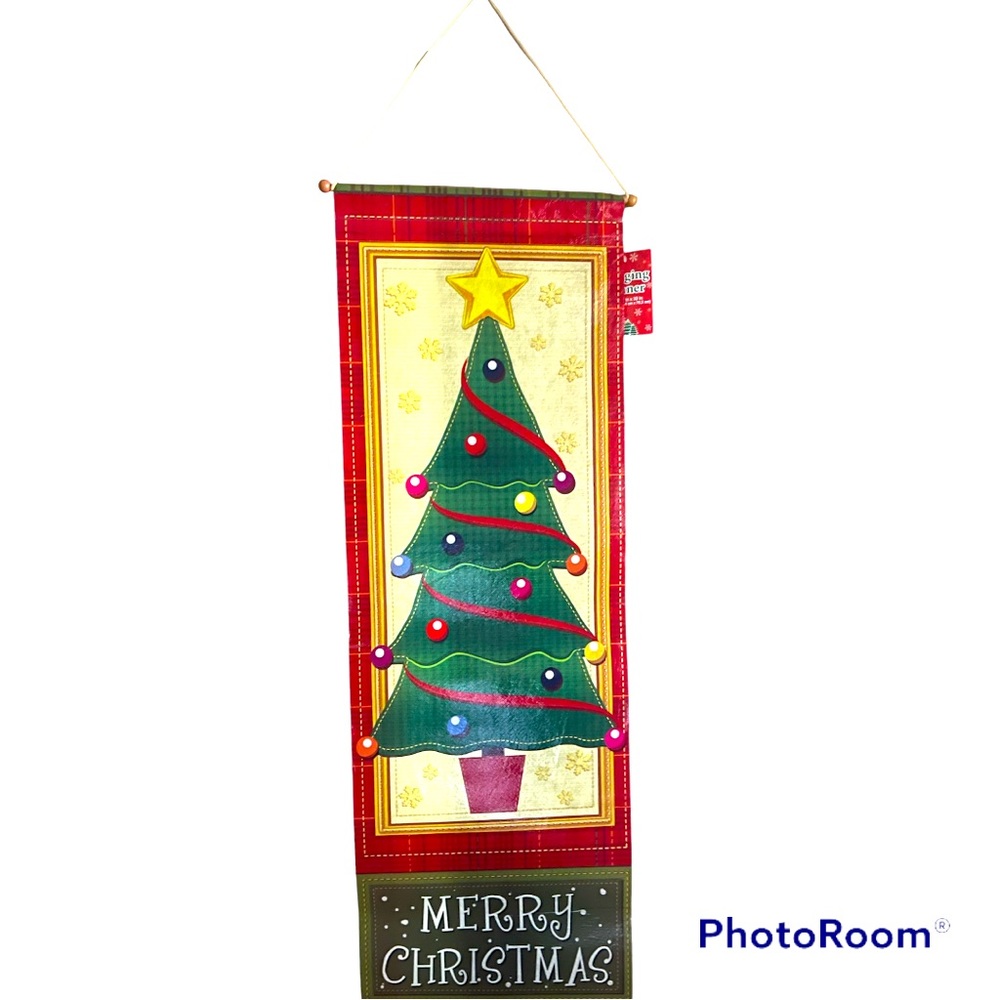 Merry Christmas Tree Hanging Banner 30” x 10”